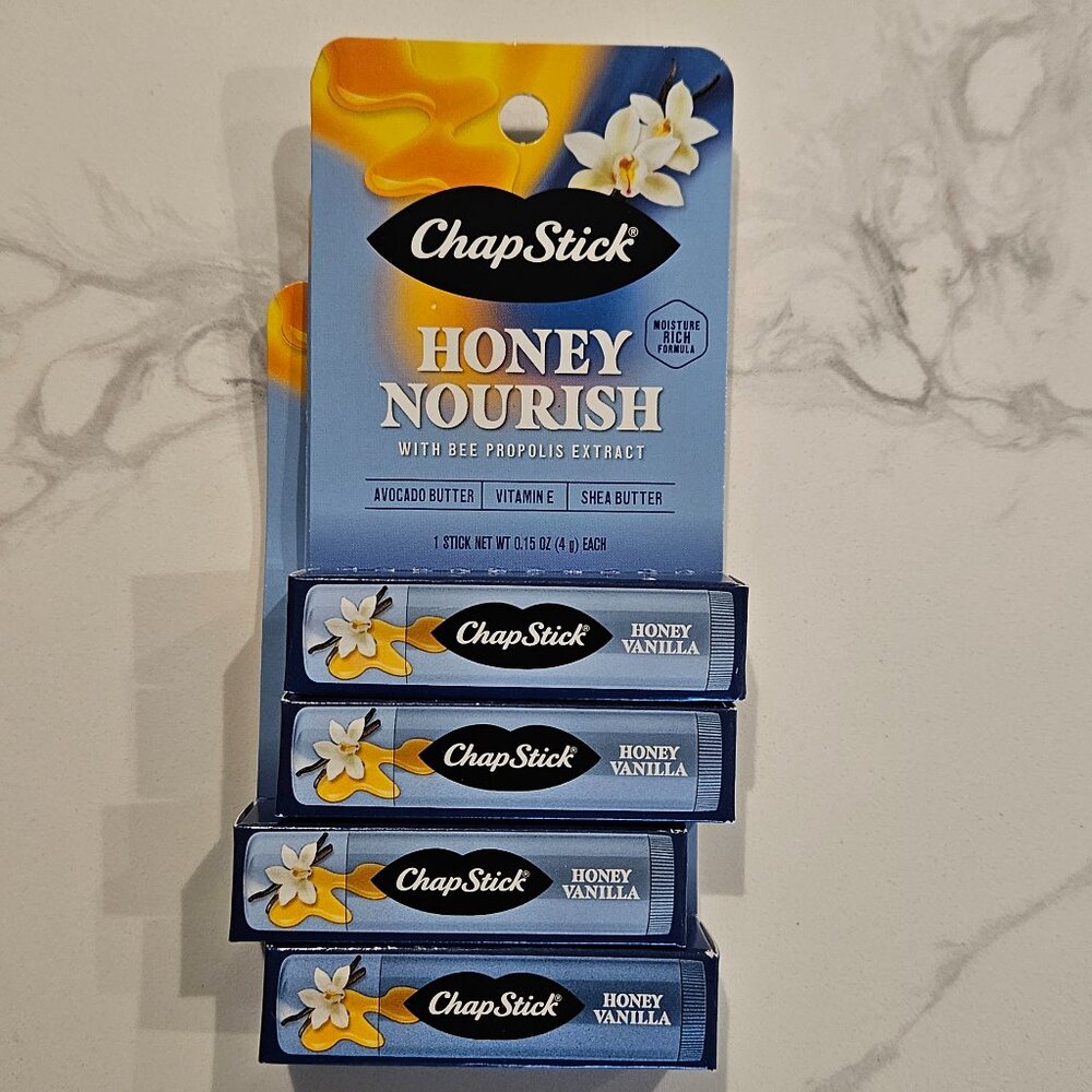 (4) NEW ChapStick Lip Balm, Honey Vanilla – Honey Nourish Moisture-Rich